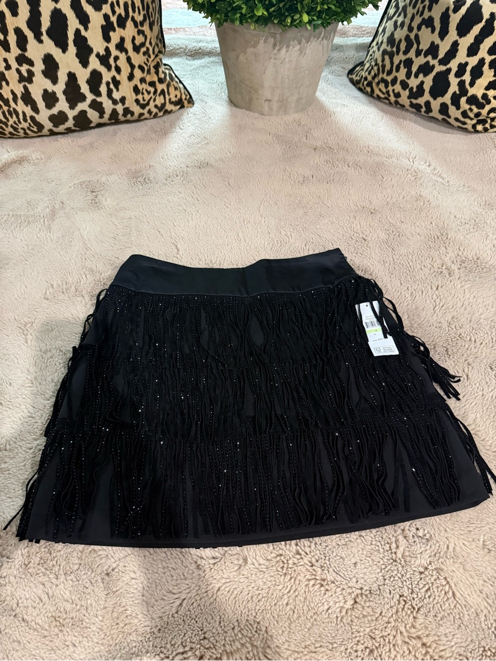 DKNY Black Fringe Sparkly Beaded Women's Skirt - Stylish Evening Wear NWT - Picture 1 of 7